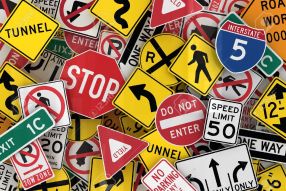 many road signs